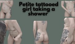 Petite tattooed girl taking a shower