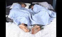 Resting Bare Feet Peek From Under The Covers As Christina Kazan And Jasmine Mancini Lay In Bed!