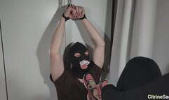 Foot slave is left bound and gagged whilst I workout then has to clean my shoes and feet