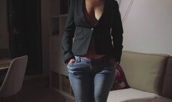 Low jeans and a blazer