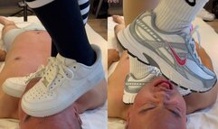 pre workout under her Nike AF1 and initiator sneakers