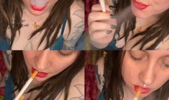 Smoking Close up - Wearing Lingerie & Red Lipstick