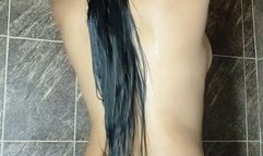 washing hair with shampoo