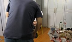 Booted girl tied to a chair, experiencing a tight-stocking gag orgasm (Chinese model)