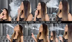 Angie smoking Misty 120s side view close up!