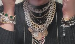 Anna Sparkle wearing full of jewerly while smoke multiples and cough