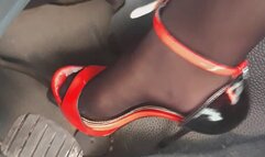 Pumping Car, Squirt Collant, Red High Stiletto Heels, Moans, Big Ass and Pussy outdoor car