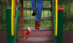 Walking without shoes, Vika losing high heels slingback, losing shoe walking, lost sandals