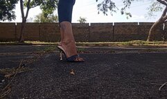 Walking through the park in beautiful high mules (3)