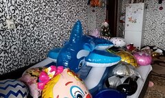 looner girl riiding in pool and whale