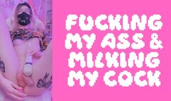 Trans girl fucks her ass and milks her cock