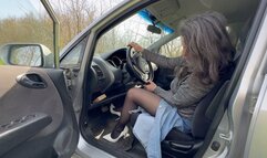 Charmy pedal pumping in white leather high hills