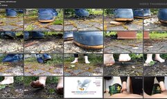 With moon boots and bare feet in the garden