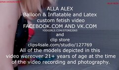 Alla blows her mouth and plays with two beach balls and happily jumps on top of them