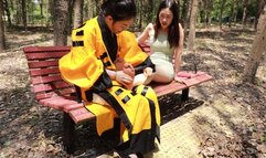 Taoist priest tells fortune and tickles girl