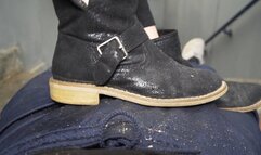Cock boot smashing, ball stomping to clean her soles after food crush
