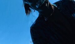 Carissa in the spring—blues, greens, and cleavage