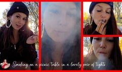 Smoking in Tights on a Picnic Table