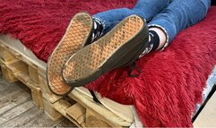 Pathetic bitch eating disgusting mud from My Vans soles