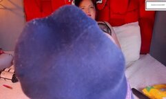 Indi_Boobs Itchy Feet in blue worn socks