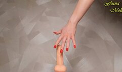 Hot MILF in sexy red fishnets prepared a dildo and enjoyed a long ride on this cock