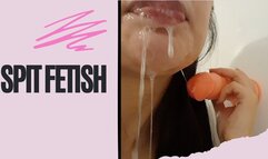 Sucking my dildo with lots of saliva and gagging