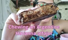 Chewing an Argentine Havanna alfajor