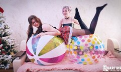 Q1016 Riding and pumping two big beachballs to pop - 1080p