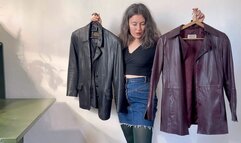 she will try two diffrent leather jackets mo