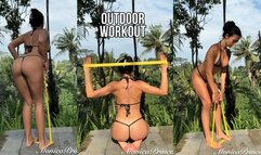 Outdoor workout for back, arms and ass in micro bikini