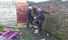 Ariana & Hannah Stomp A Bunch Of Stuff In The Yard
