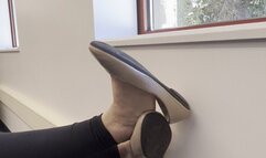 Candid Intense foot rubbing and inside her worn flats