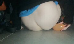 I crush balloons and a bottle under my ass!