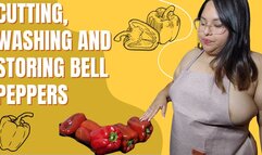Cutting and storing bell peppers with my new apron