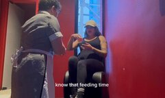 Slave licks dirty sneaker sole and eats the rest of Mistress Angel's fruit salad from the floor