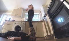 Crushing His Head In Her Kitchen Under Her Boots FLOOR CAM