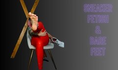 Lady Angela POLISH LANGUAGE stinky smelly sweaty sneakers red latex leggings POV bare feet soles