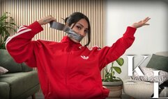 Mara's Self Duct Tape WrapGag in Red Adidas Sweater (Gag Talk, Self Shot, 8 rounds)