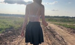 The girl wore shiny rhinestone high-heeled shoes and did not take into account that the road could be very dirty