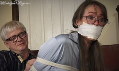 Madalynn Raye is secured in rope for the security system testing 4K: David Andrews ties up Madalyn with Rope & Gags her for a system troubleshoot