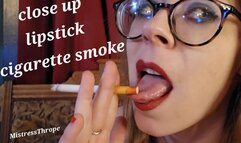 Close-up Lipstick Cigarette Smoke with Coughing