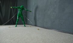 Transparent mummification of a green man in a vacuum bed