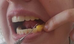 Picking Food Stuck in Teeth – Up-Close Dental Tool & Mouth Cleaning Fantasy