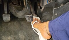 Cranking Hard In My White (Low Heel) Flip-Flops (Footwell)