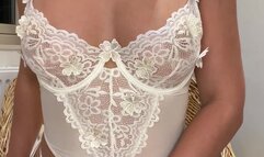 Wife in White Lingerie Masturbating And Playing Boobs
