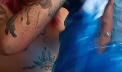 nacked ride in pool and inflatable and b2p big green balloon