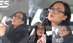 Smoke clouds in my car, lipstick and fur