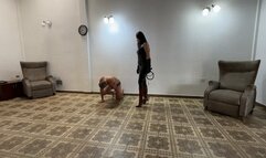 Bullwhipped by Goddess Kalinda in Black PVC with Boots and spurs