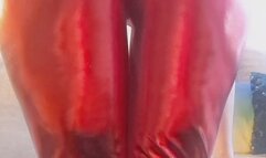 Farting in Tight Red Metallic Leggings