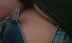 RIDING THE EXERCISE BIKE IN MAXI DENIM SKIRT the one with the slit in front